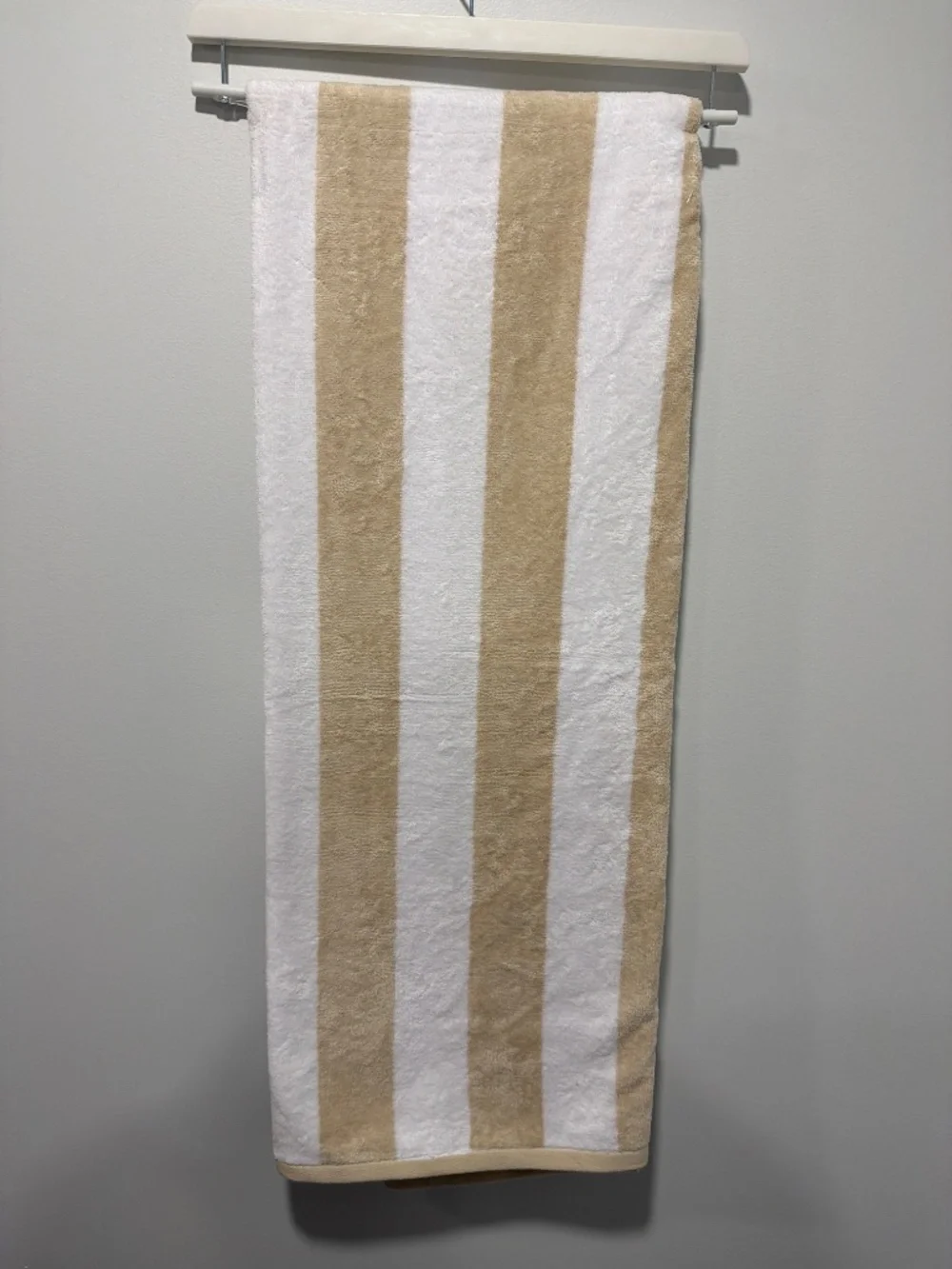 Ivory White Cabana Stripe Large Cotton Beach Towel